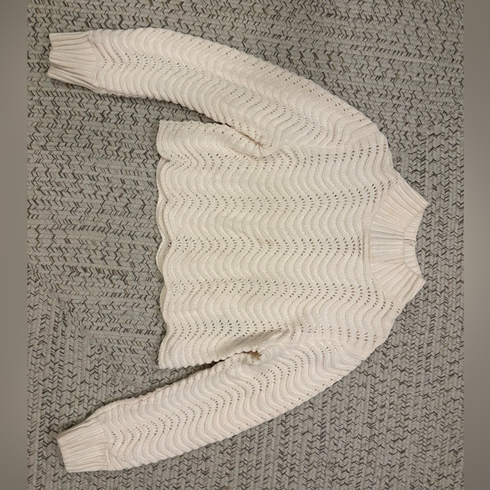 Zara Cream Chevron Knit Crew Neck Sweater
